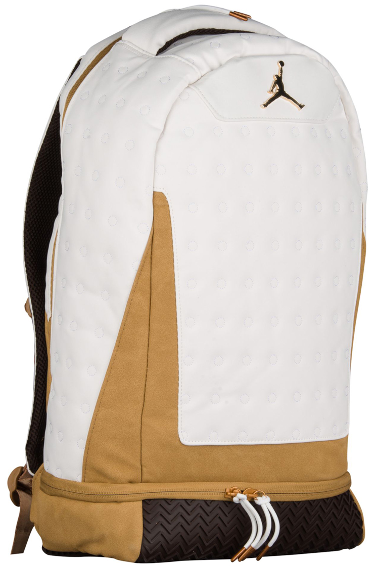 white and gold jordan backpack