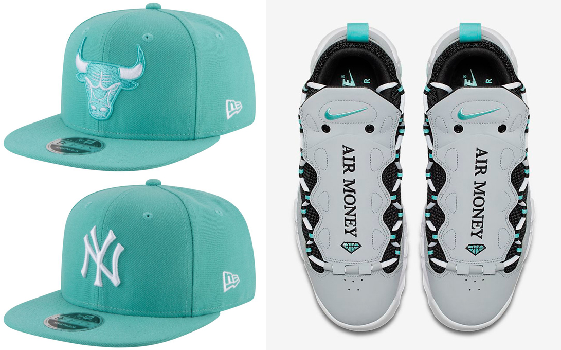 nike-air-more-money-grey-green-mint-hats-to-match