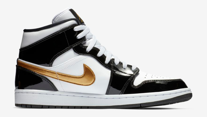 jordan 1 mid black and gold patent leather