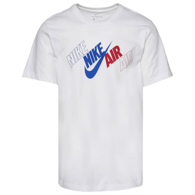 white blue and red nike shirt
