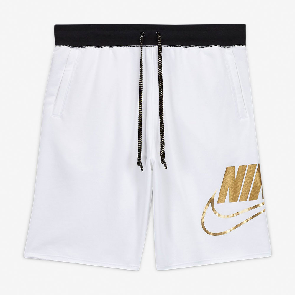 white and gold jordan shorts