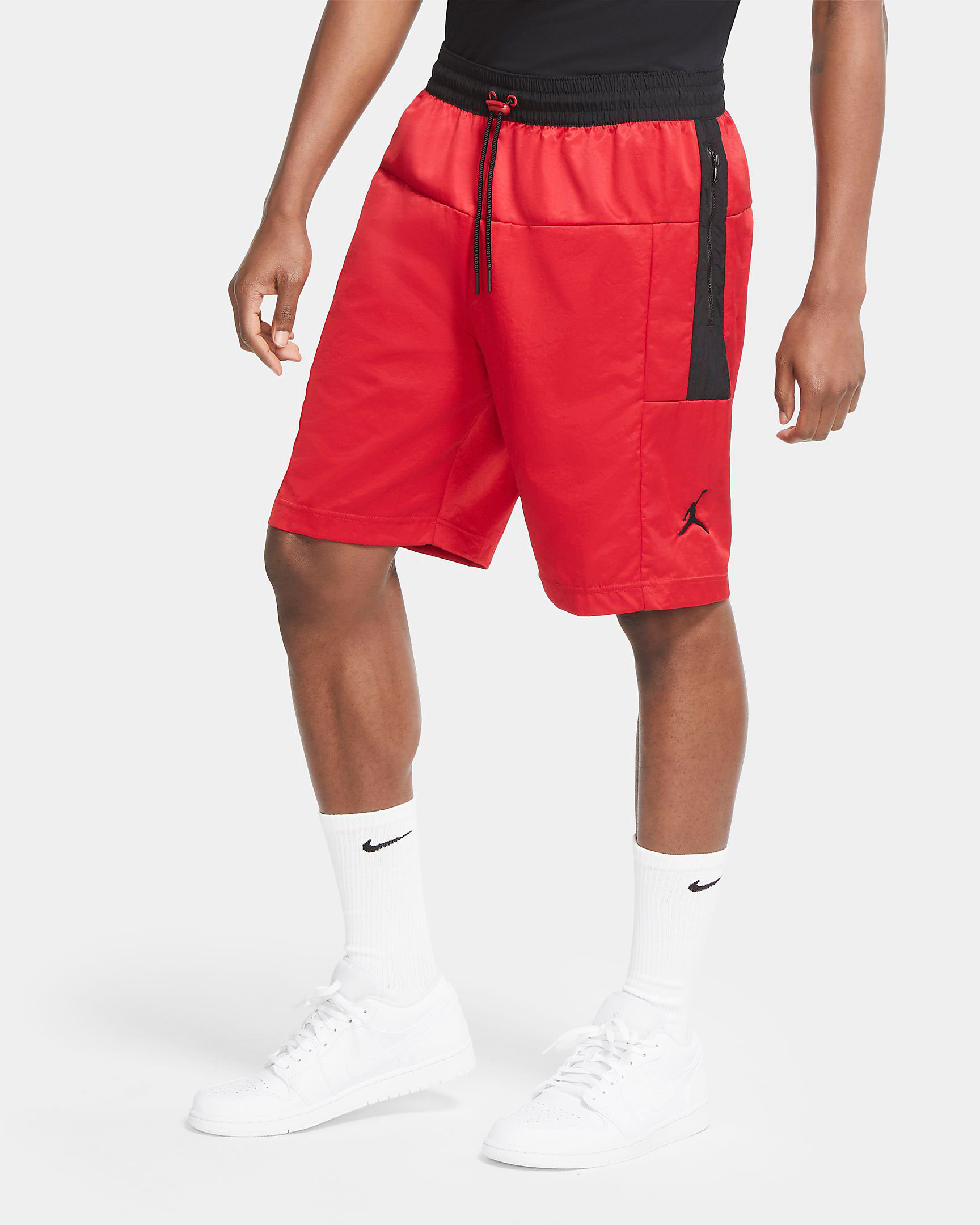 jordan shorts black red