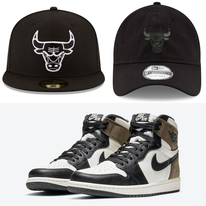 Air-Jordan-1-Dark-Mocha-Bulls-Hats-to-match