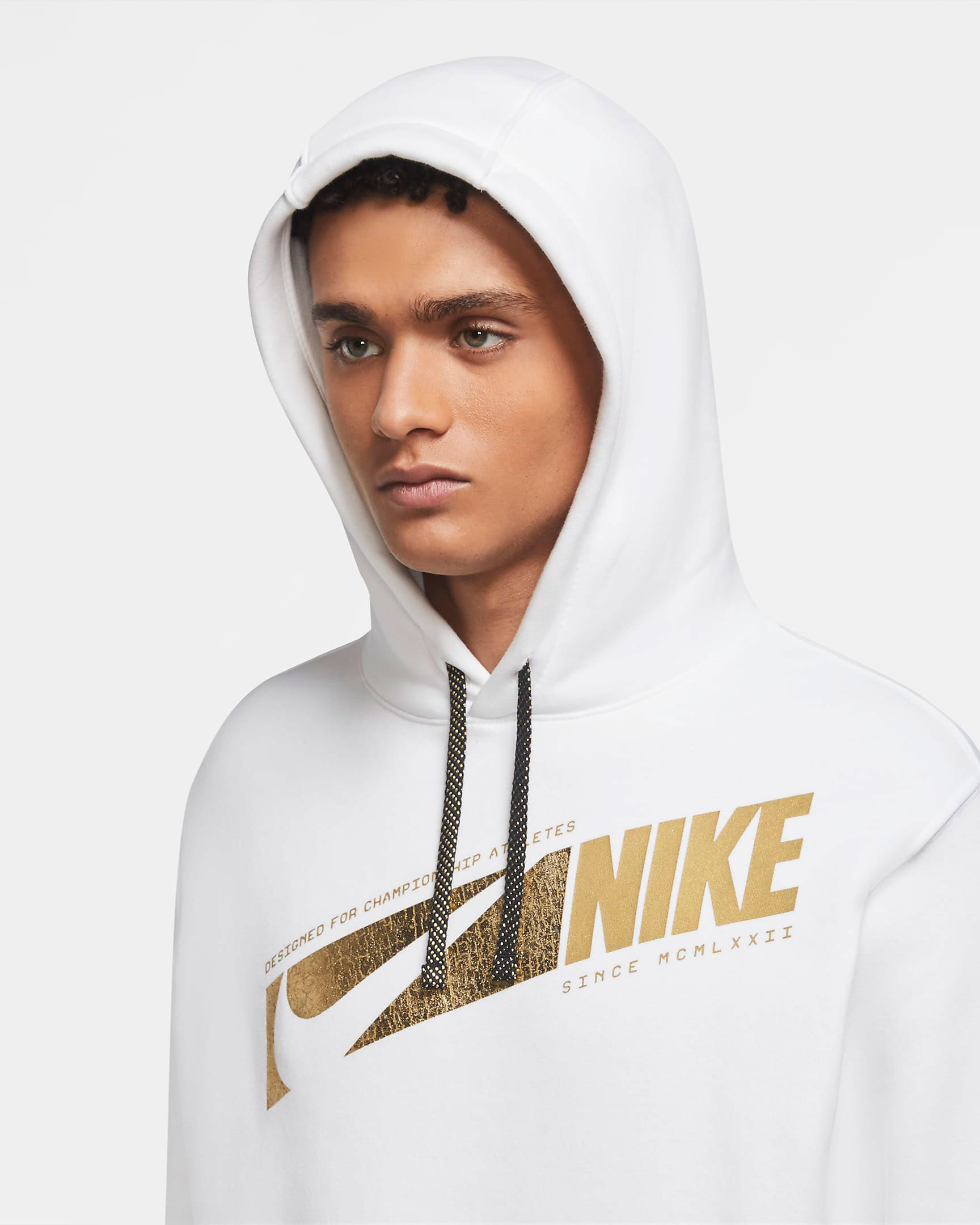 nike club fleece hoodie white metallic gold 1