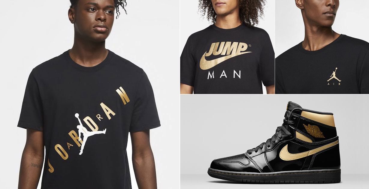 Prestado saltar Bendecir Jordan 1 High Patent Black Gold Shirts Clothing | SneakerFits.com