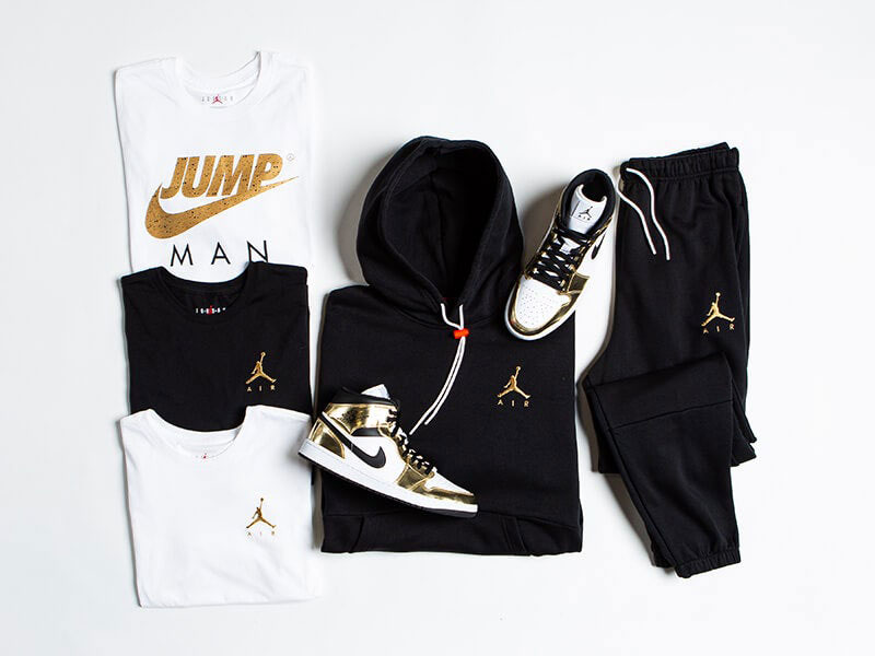 black and gold jordans outfit