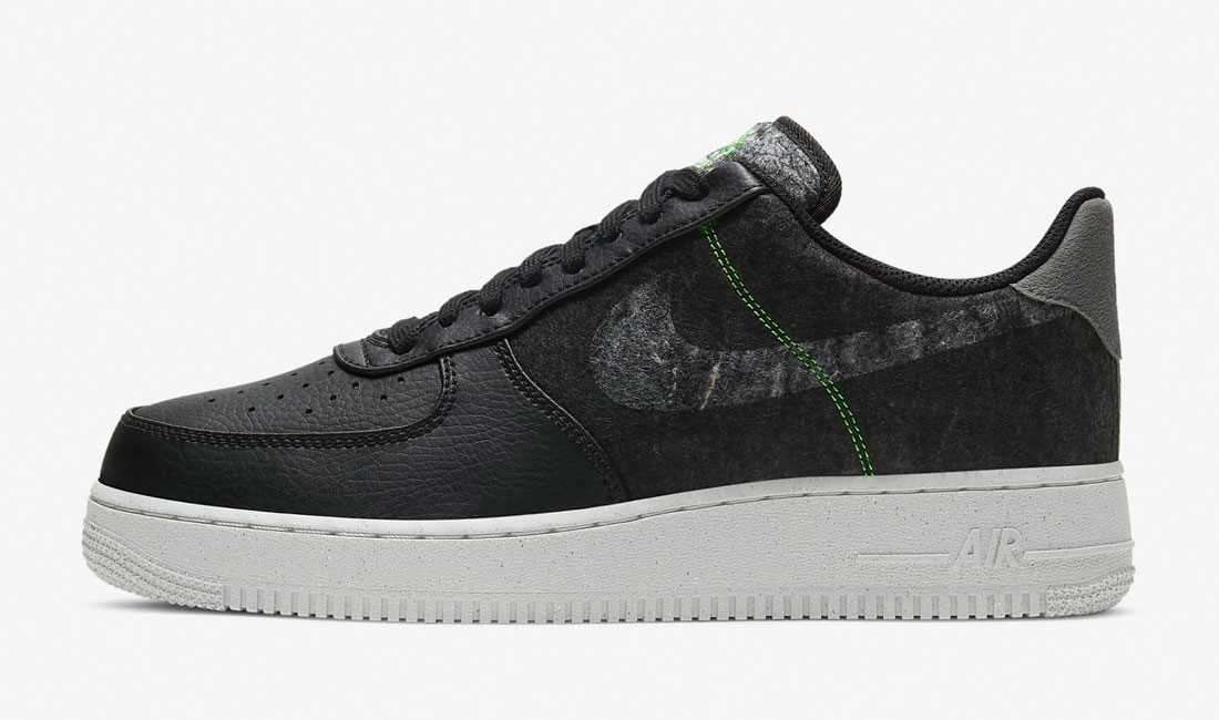 nike air force 1 move to zero recycled felt black electric green sneaker clothing match