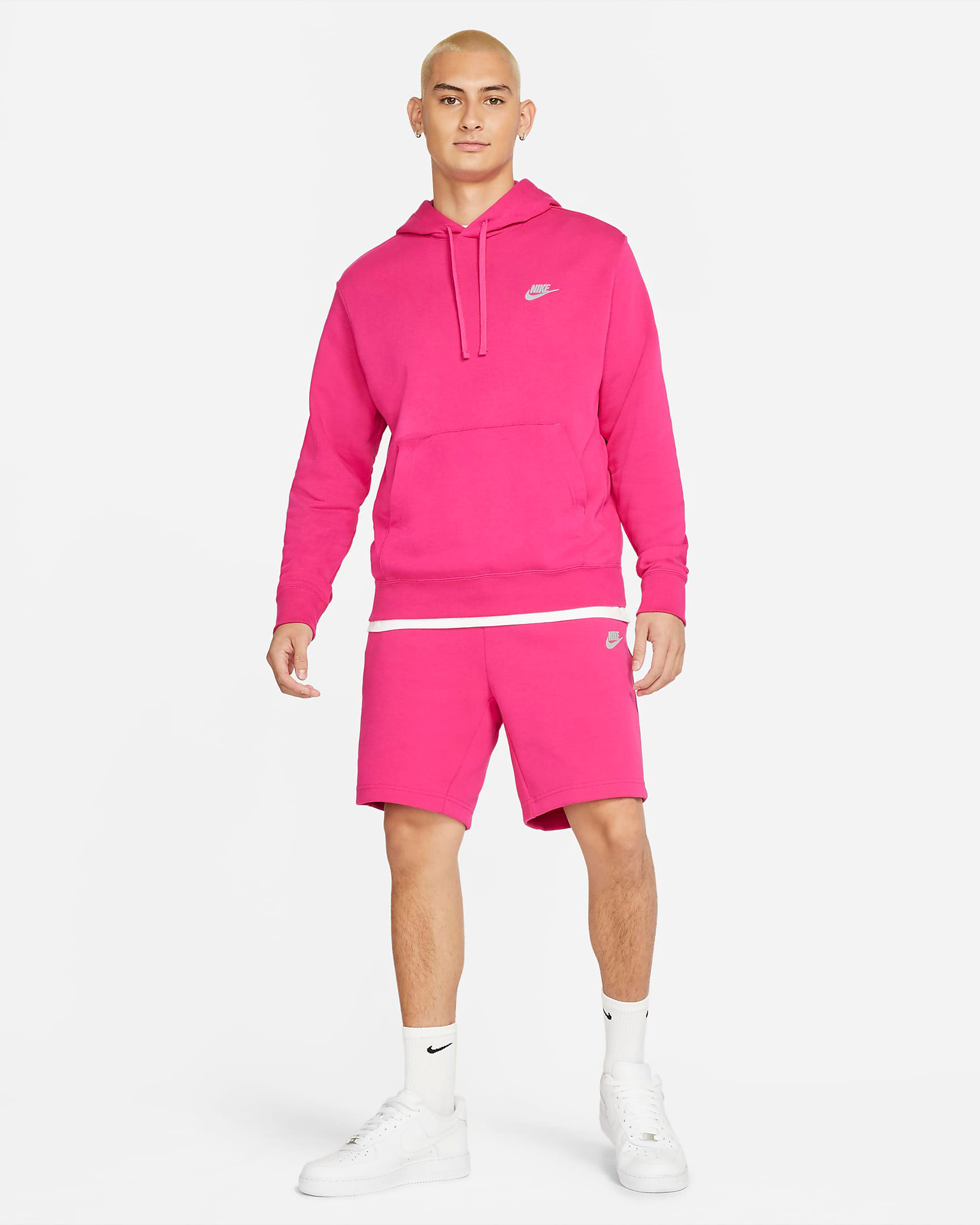 nike-fireberry-pink-hoodie-shorts-outfit