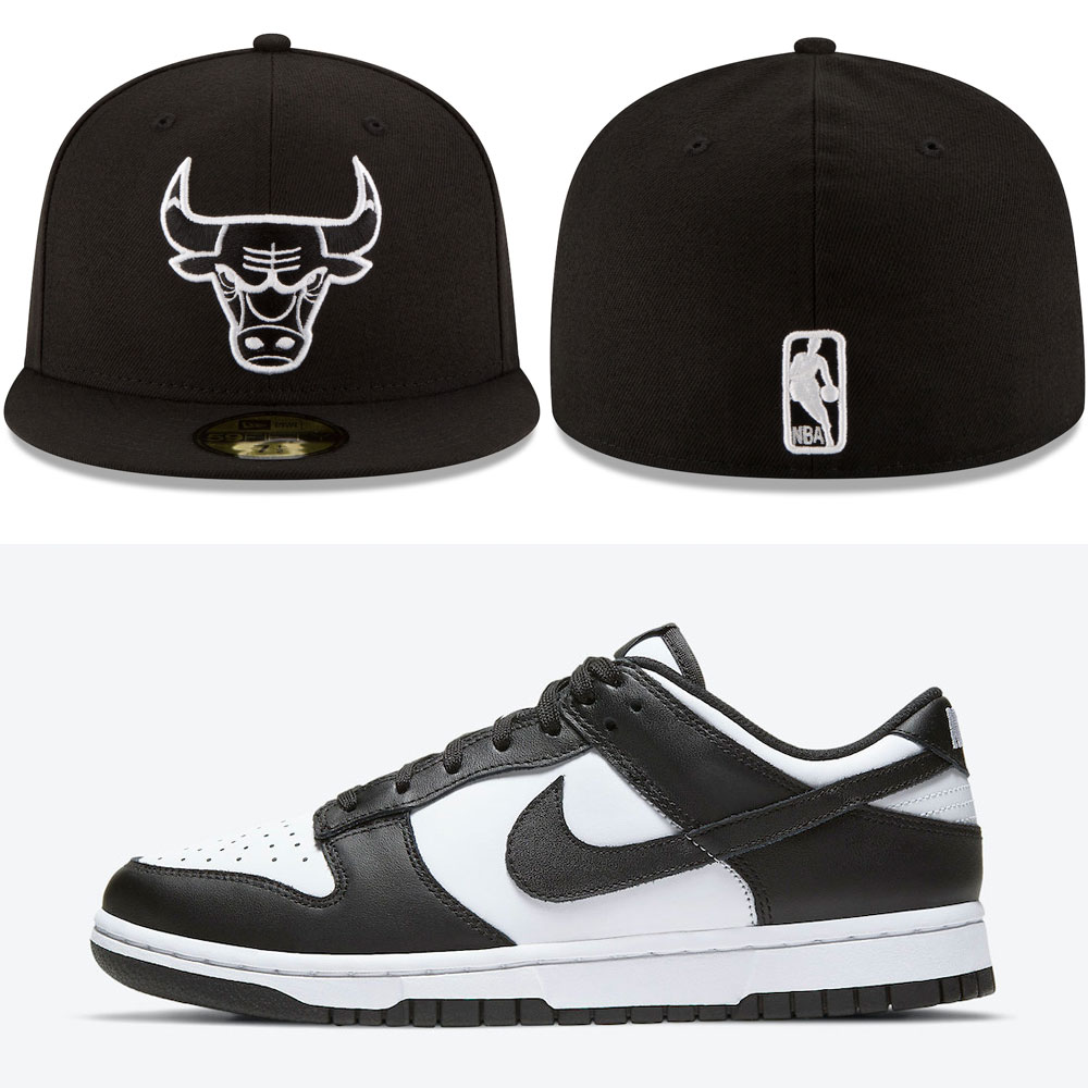 nike-dunk-low-black-white-bulls-fitted-hat