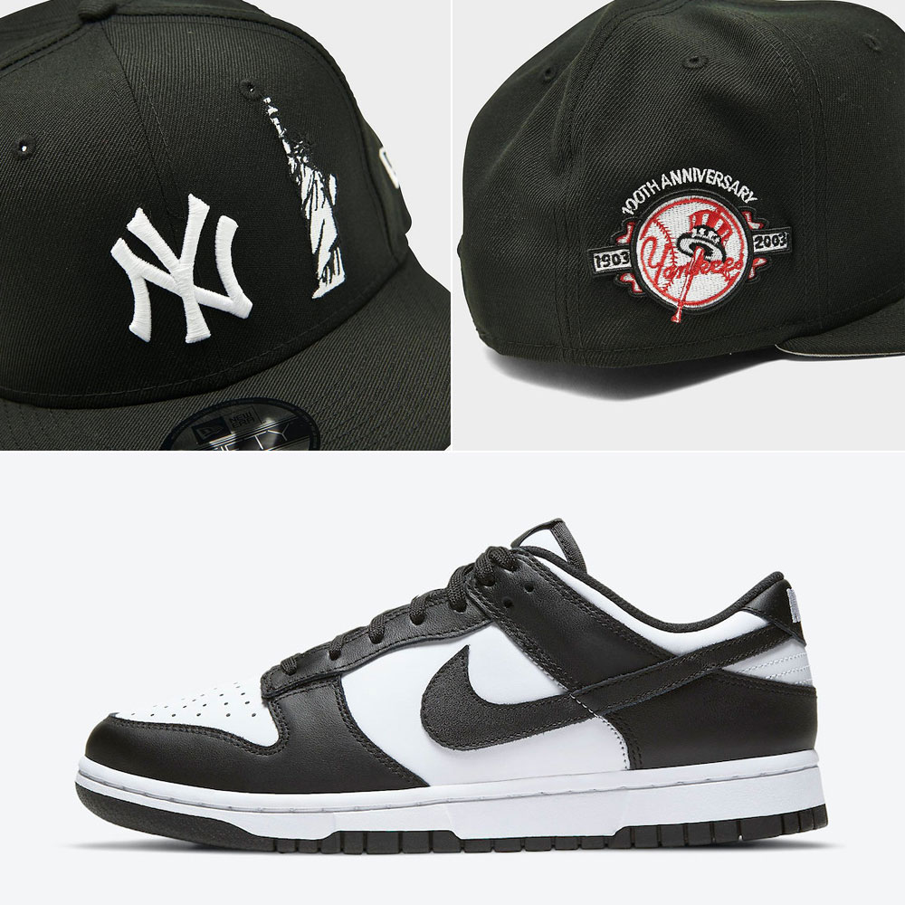 nike-dunk-low-black-white-new-york-yankees-hat