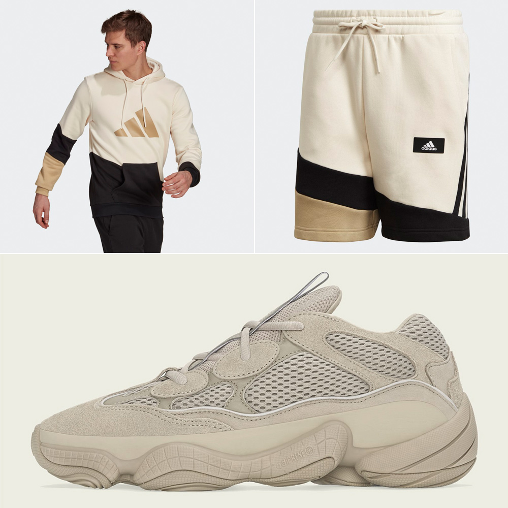adidas-yeezy-500-taupe-light-hoodie-shorts-outfit-match
