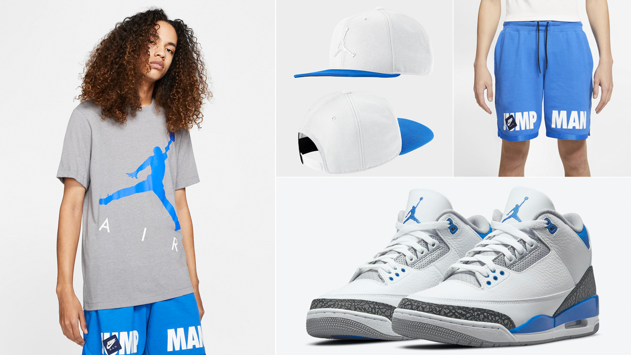 air-jordan-3-racer-blue-outfit-shirt-hat-shorts