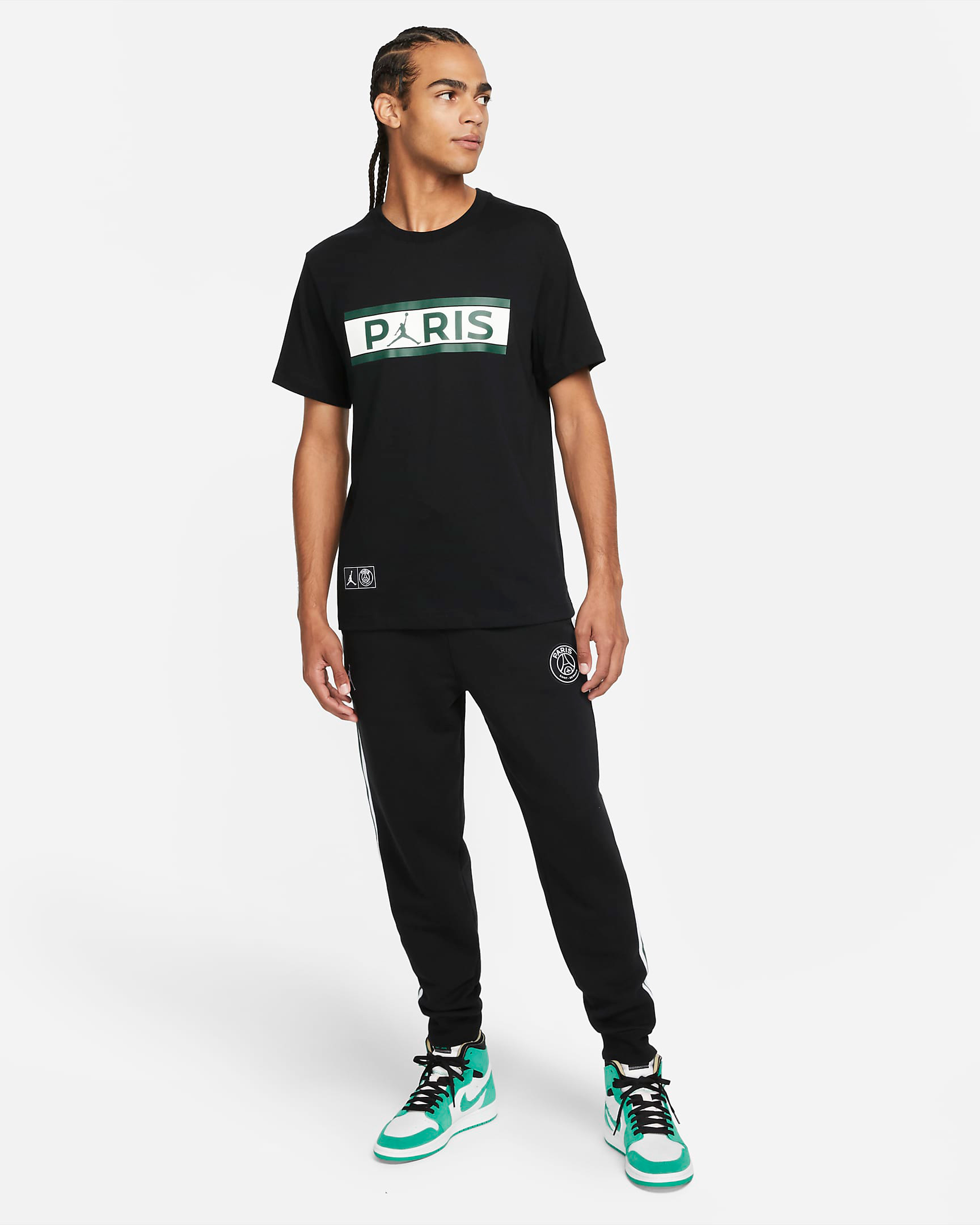 Jordan-Paris-Saint-Germain-T-Shirt-black-noble-green-pants-outfit