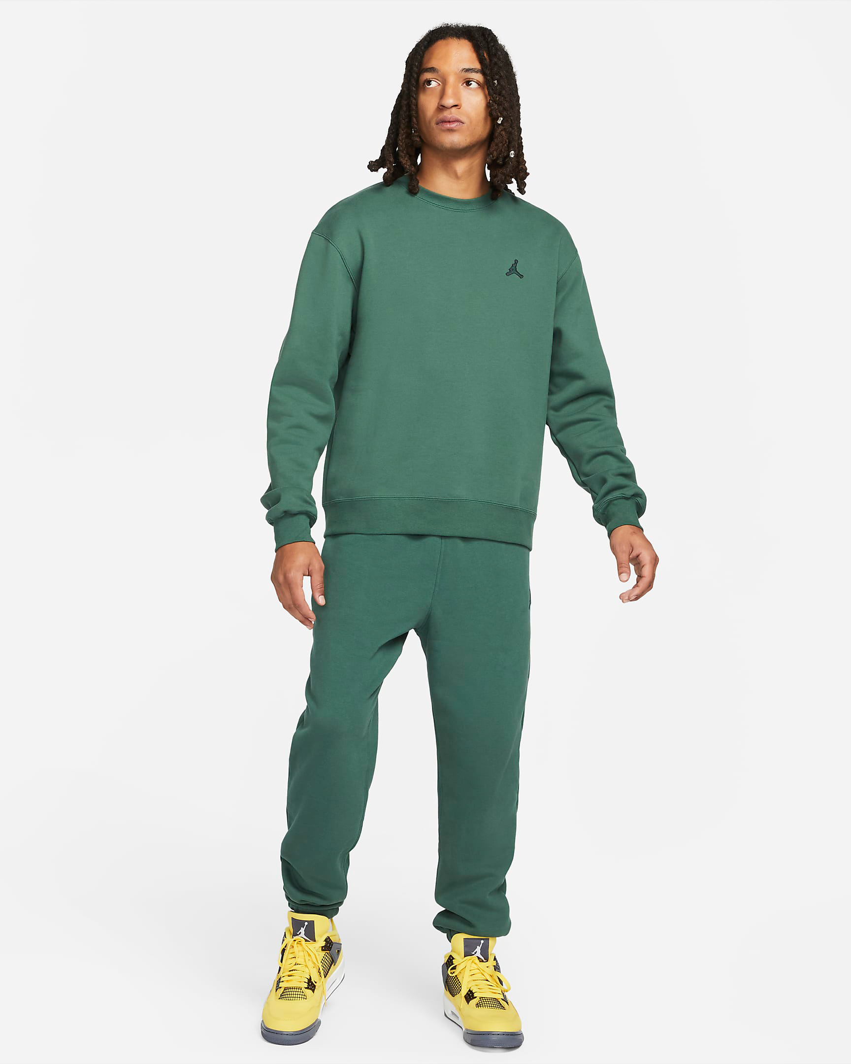 jordan-noble-green-statement-crew-sweatshirt-pants-outfit