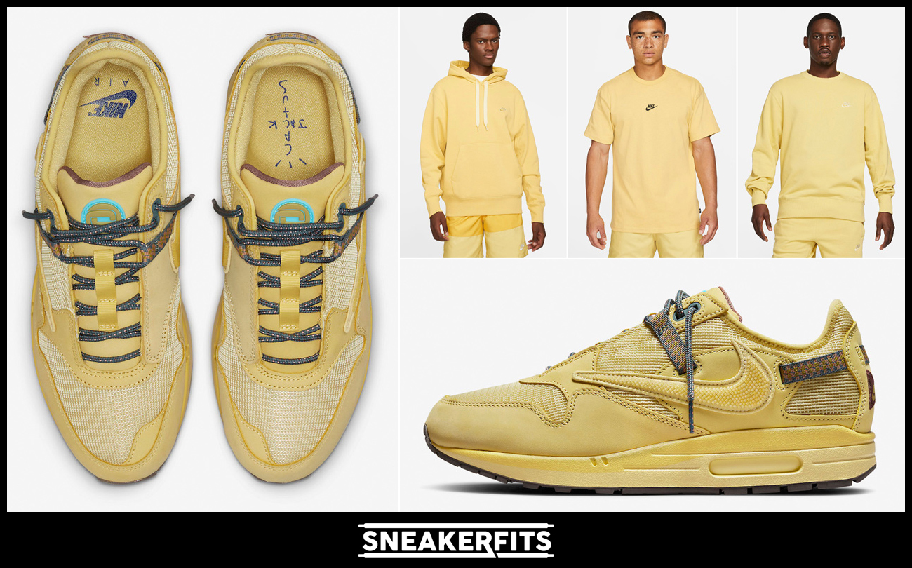travis-scott-nike-air-max-1-saturn-gold-wheat-sneaker-clothing-outfits