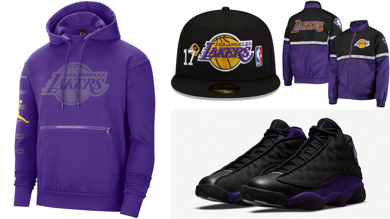 air-jordan-13-court-purple-lakers-shirts-hats-apparel-outfits