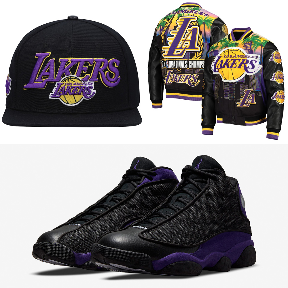 jordan-13-court-purple-lakers-pro-standard-hat-clothing