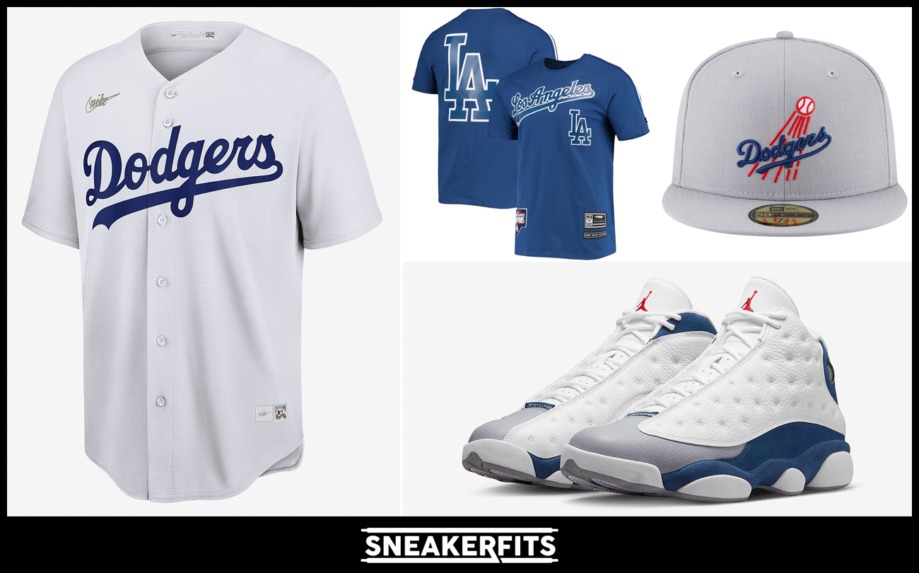 air-jordan-13-french-blue-outfits-la-dodgers-shirts-clothing-hats