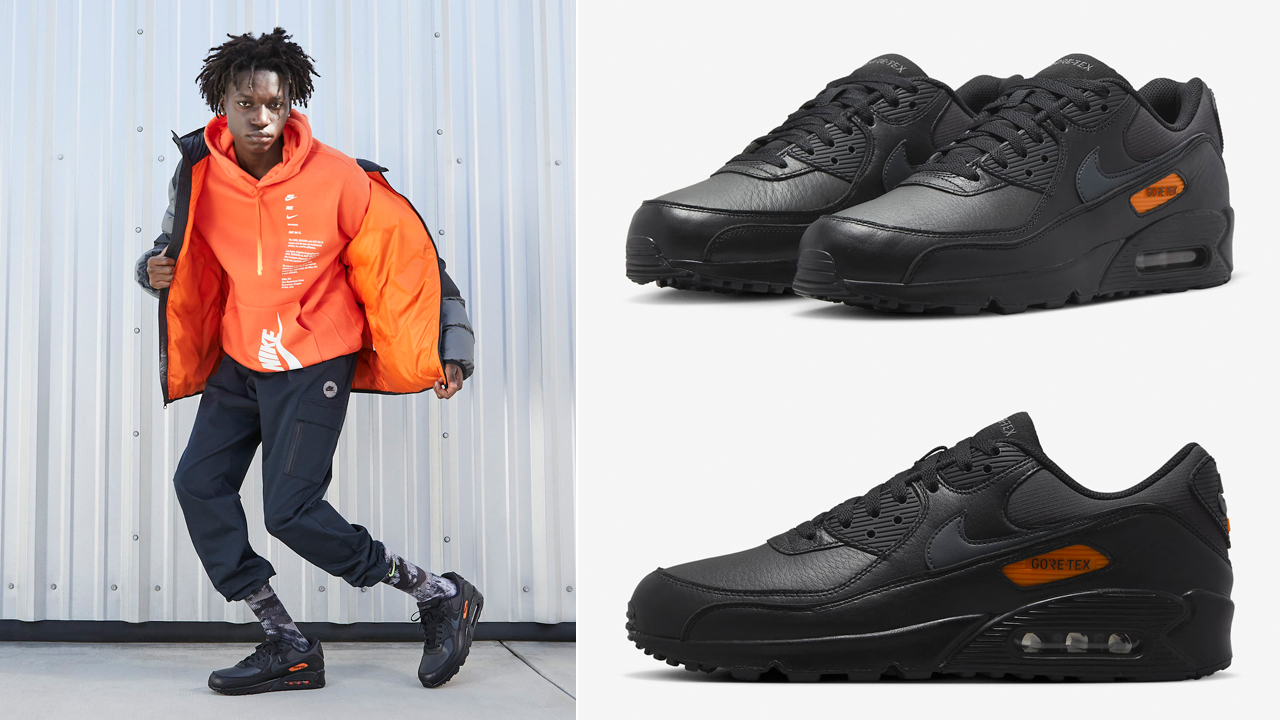 Nike-Air-Max-90-Gore-Tex-Black-Safety-Orange-Shirts-Clothing-Outfits