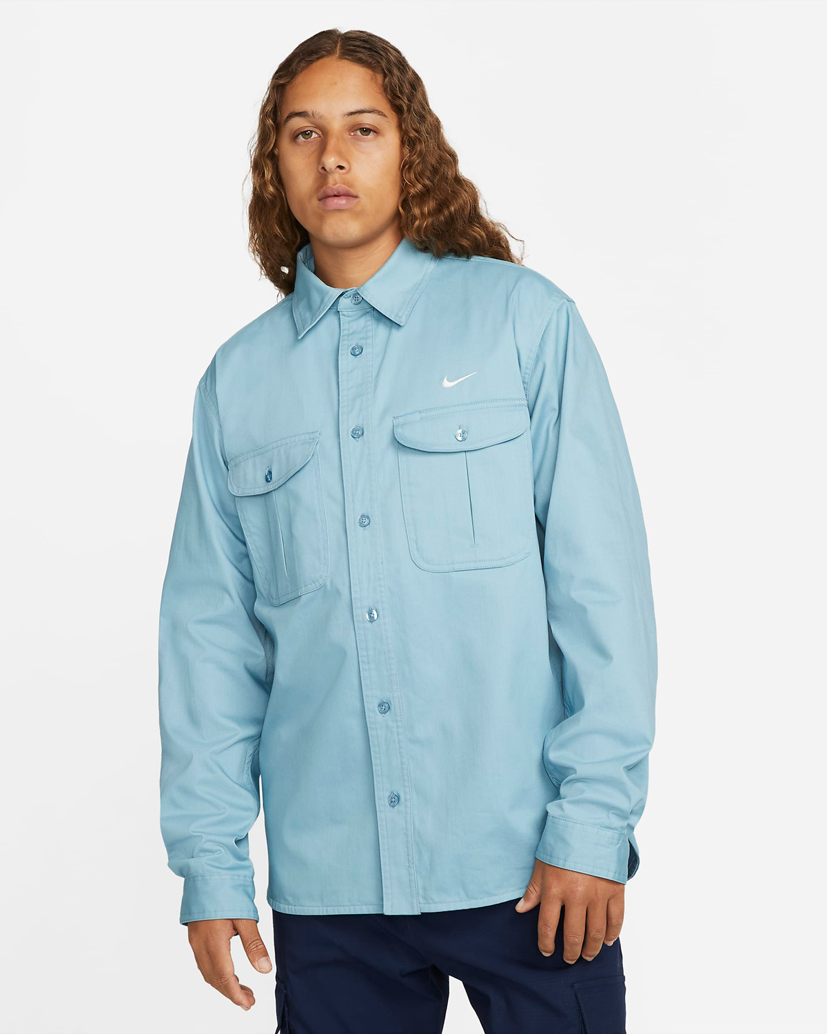 Nike-SB-Long-Sleeve-Button-Up-Shirt-Worn-Blue