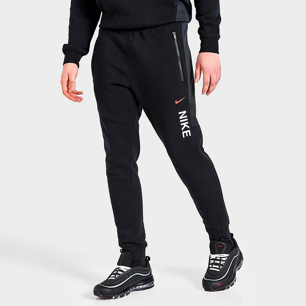 Nike-Sportswear-Hybrid-Fleece-Pants-Black-Habanero-Red-1
