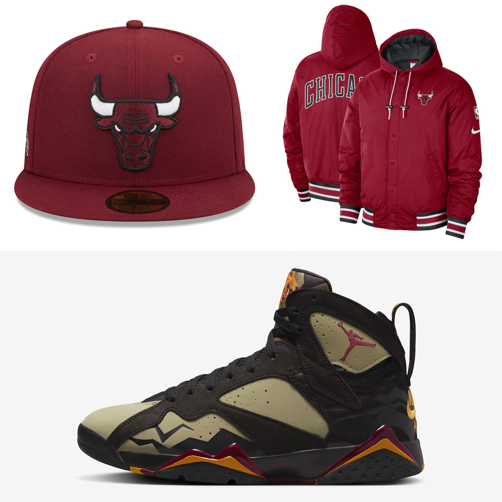 Air-Jordan-7-Black-Olive-Bulls-Hats-Clothing-Outfits