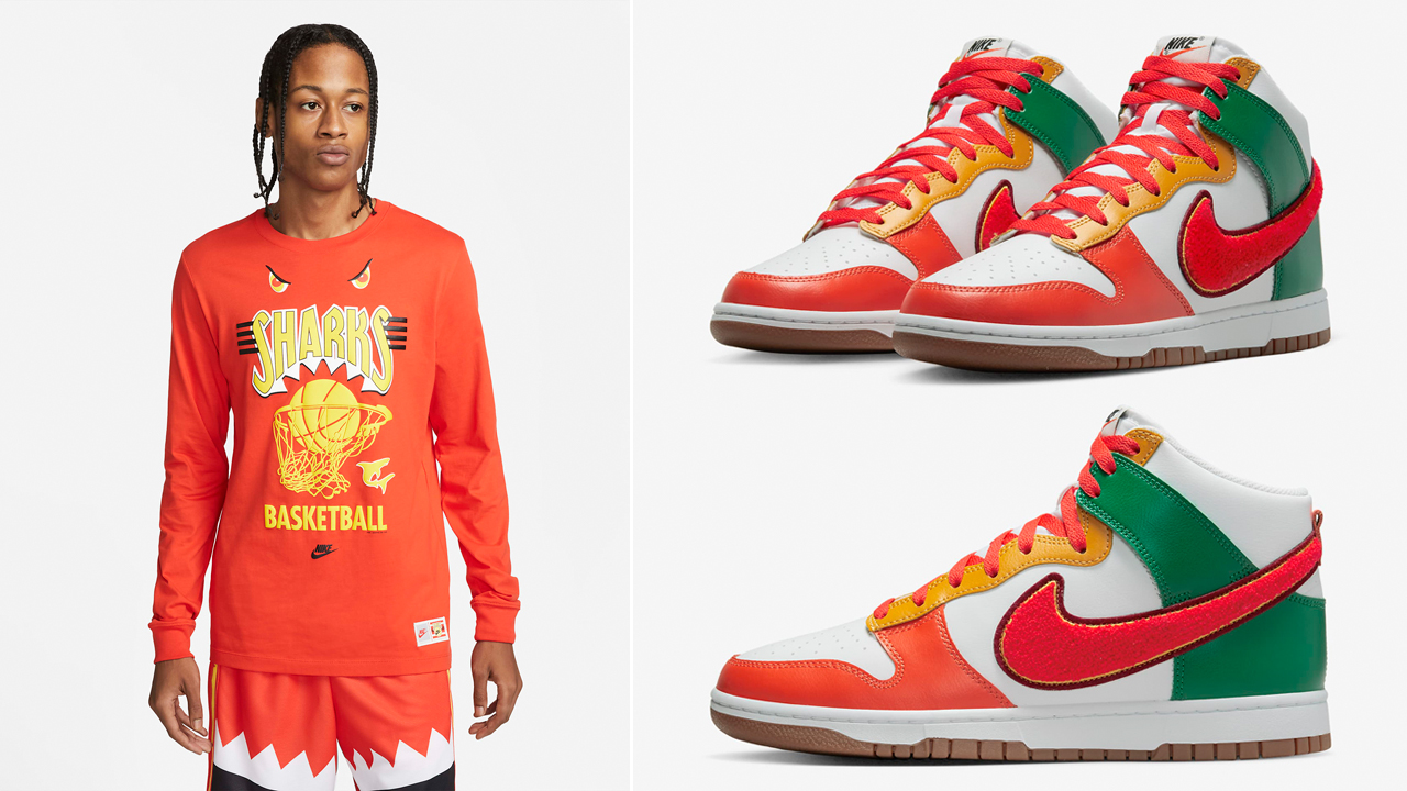 Nike-Dunk-High-Chenille-Swoosh-Habanero-Red-Shirts-Clothing-Outfits