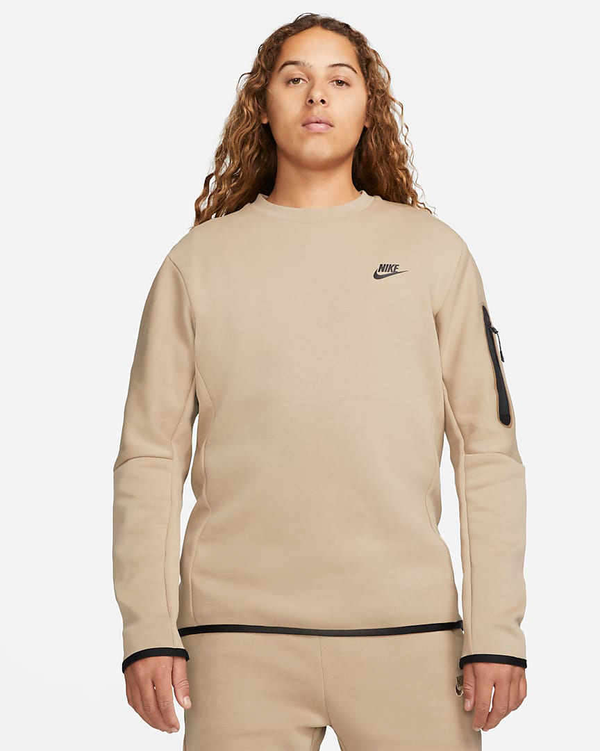 Nike-Khaki-Tech-Fleece-Crew-Sweatshirt