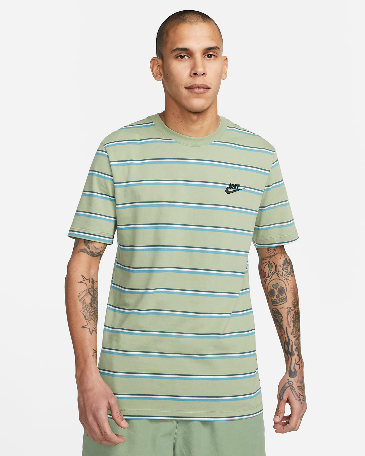 Nike-Sportswear-Striped-T-Shirt-Oil-Green