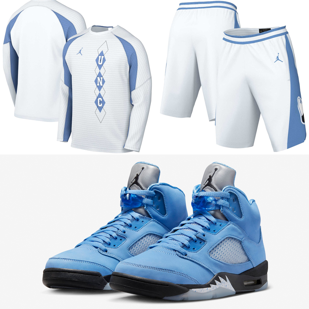 Air-Jordan-5-UNC-University-Blue-Shirt-Shorts-Outfit