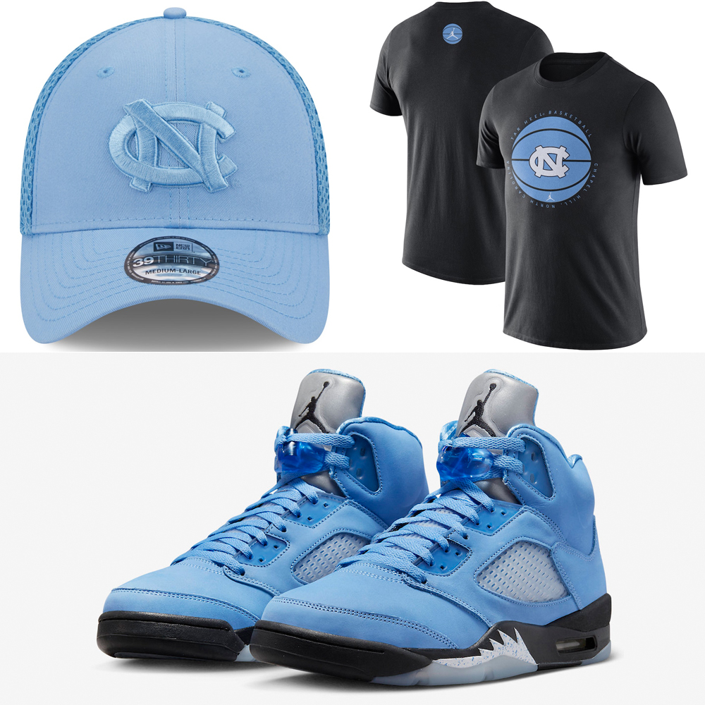 Air-Jordan-5-UNC-Unicversity-Blue-Hat-Shirt-Outfit