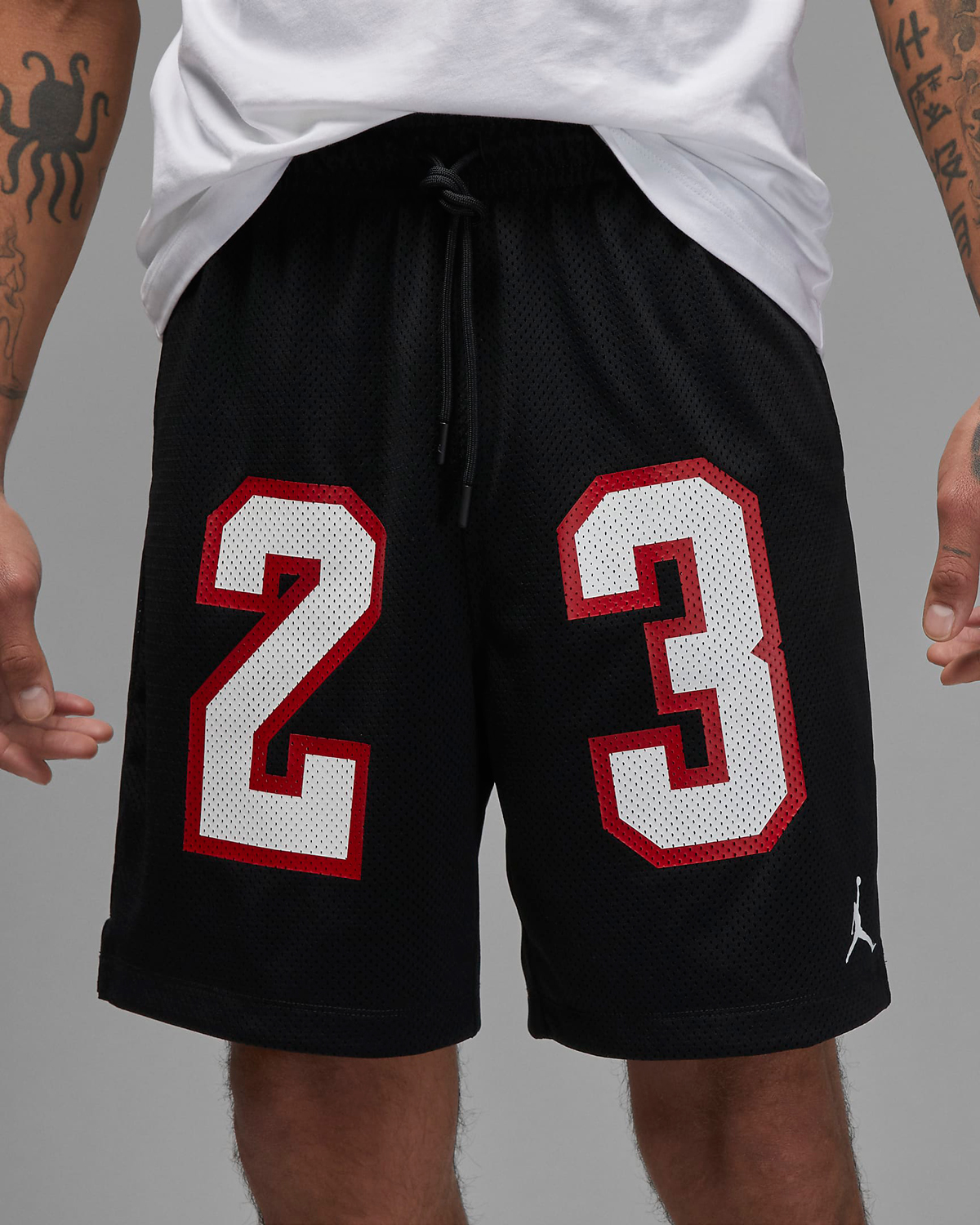 Jordan-Essentials-Graphic-Mesh-Shorts-Black-White-Red-2