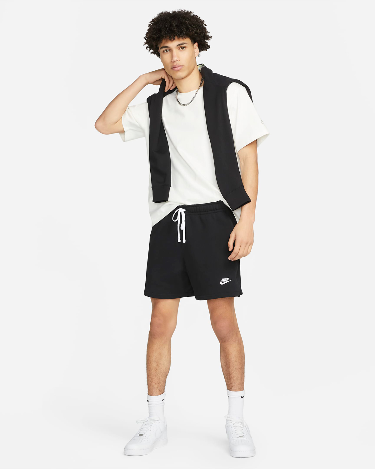 Nike-Club-Fleece-Flow-Shorts-Black-White-Outfit