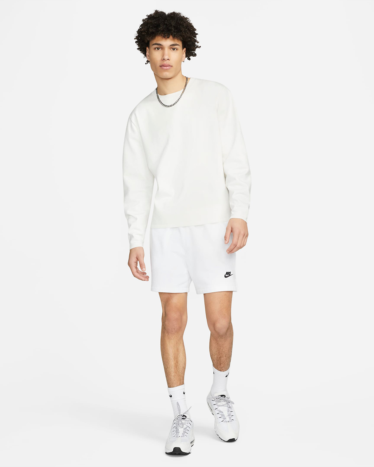 Nike Club Fleece Flow Shorts White Black Outfit