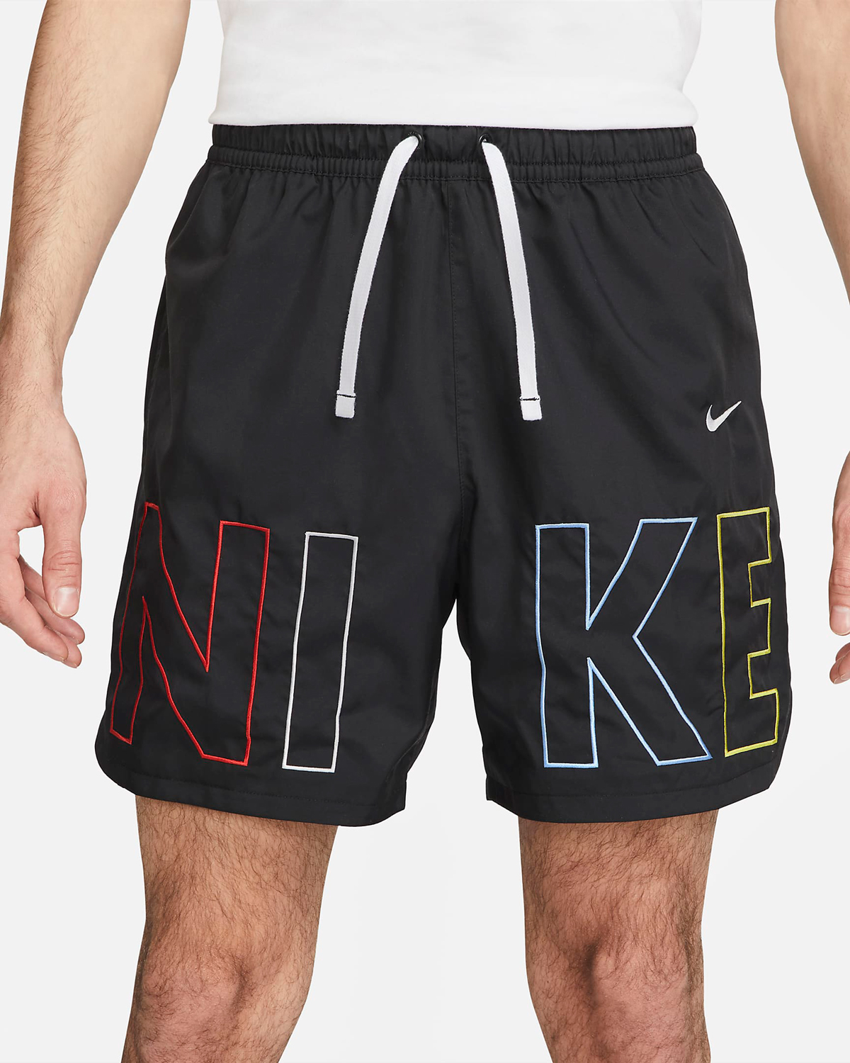 Nike-Sportswear-Graphic-Woven-Flow-Shorts-Black-White-Multi-Color