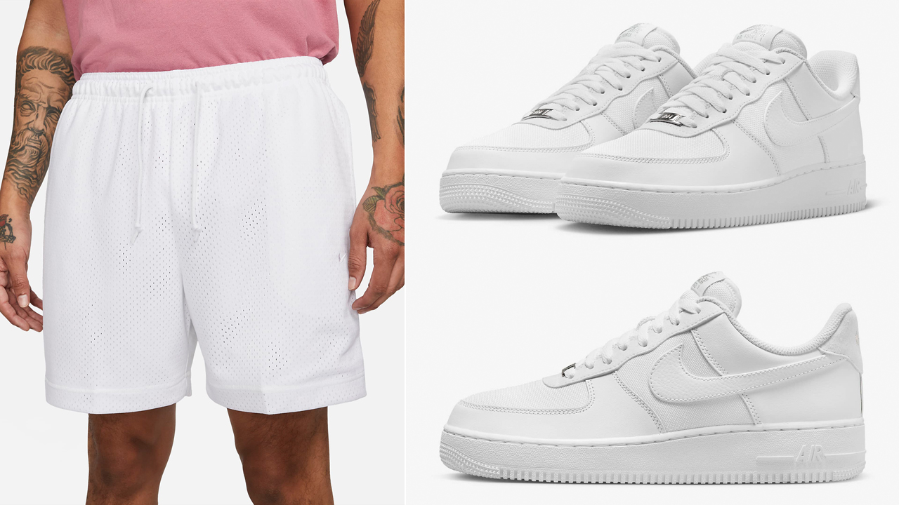 Nike-Air-Force-1-Low-White-Metallic-Silver-Shorts-Match-Outfit
