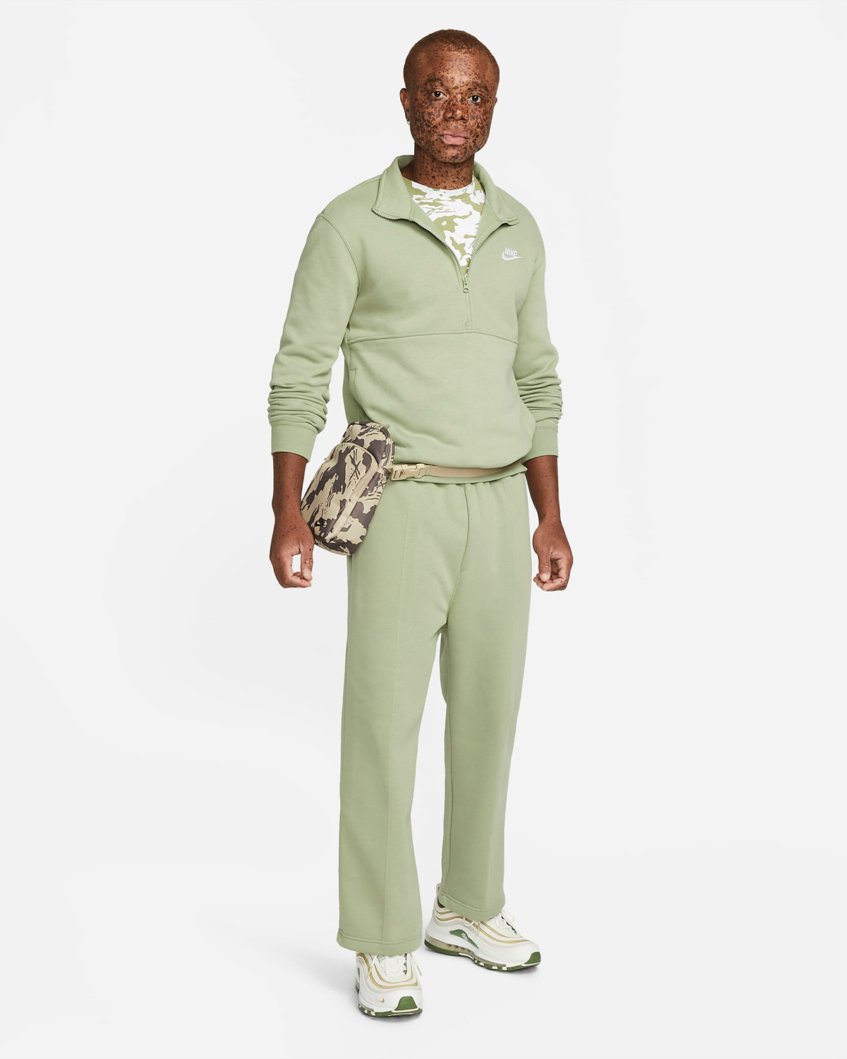 Nike Sportswear Club Fleece Half Zip Pullover Top Oil Green Outfit