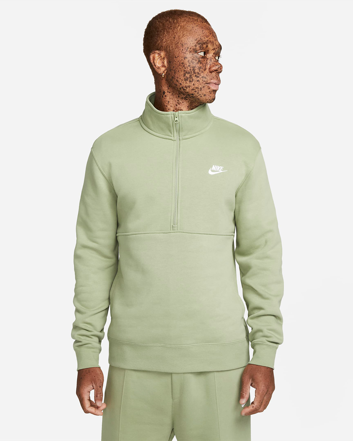 Nike Sportswear Club Fleece Half Zip Pullover Top Oil Green