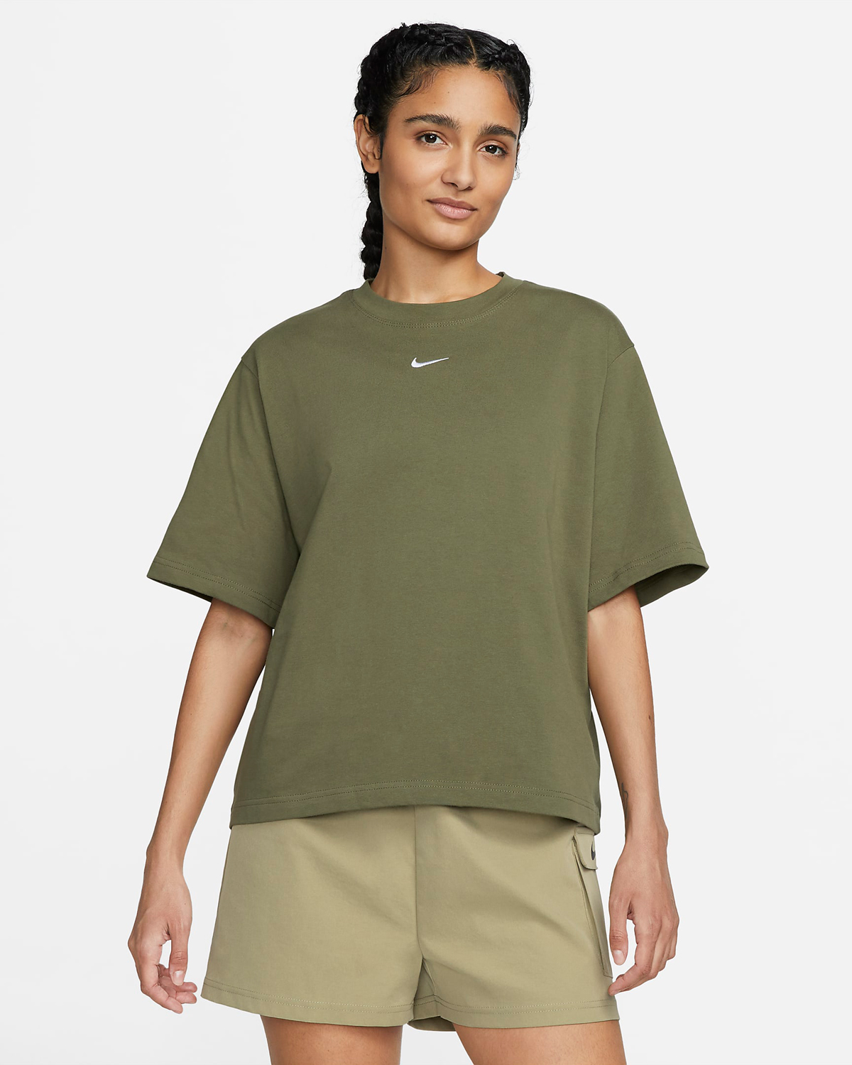 Nike Sportswear Essentials Womens Boxy T Shirt Medium Olive