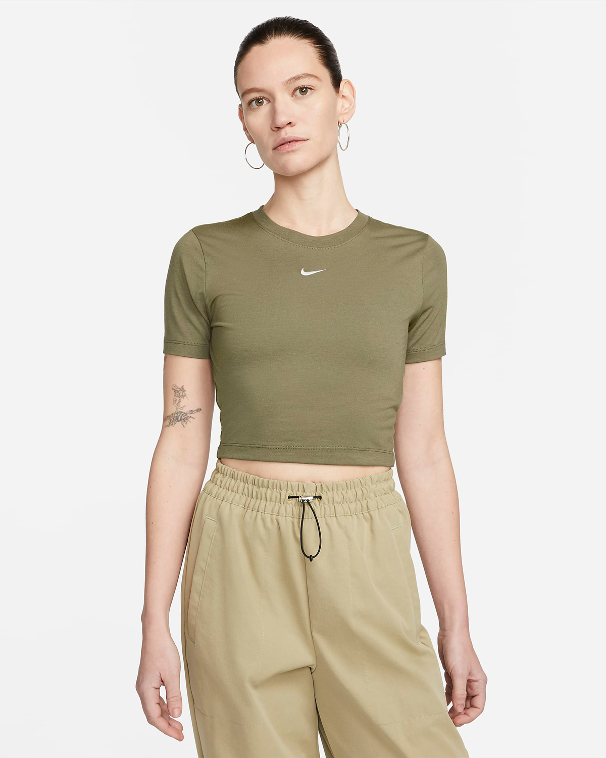 Nike-Sportswear-Womens-Crop-T-Shirt-Medium-Olive