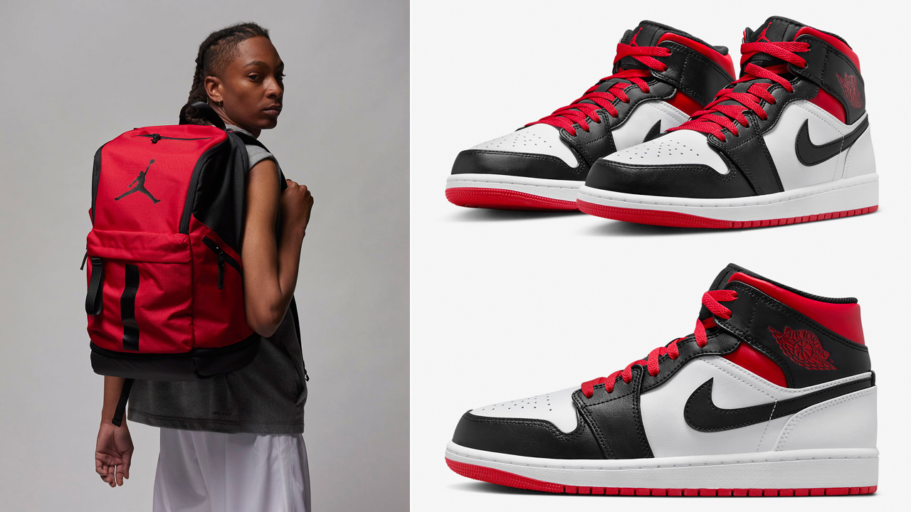 Air-Jordan-1-Mid-White-Black-Gym-Red-Backpack-Match