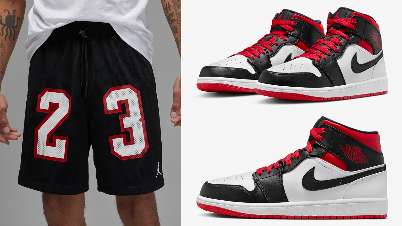 Air-Jordan-1-Mid-White-Black-Gym-Red-Shorts-Match-2