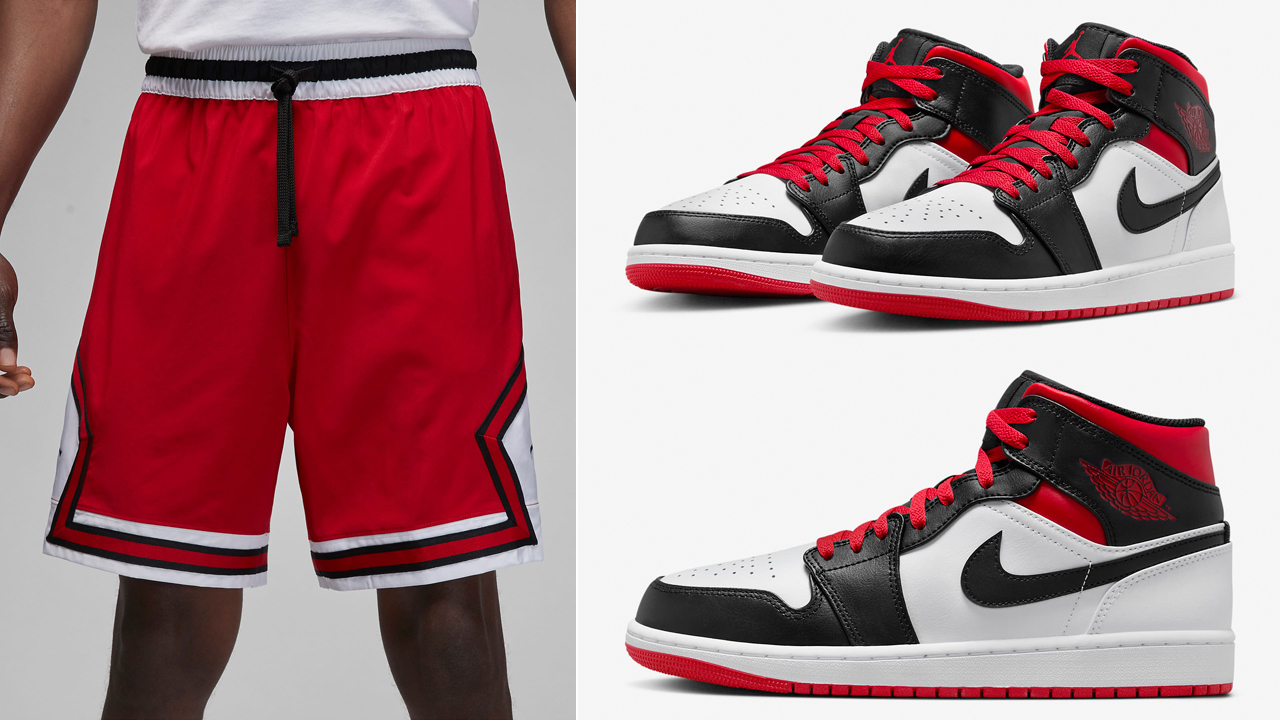 Air-Jordan-1-Mid-White-Black-Gym-Red-Shorts-Outfit