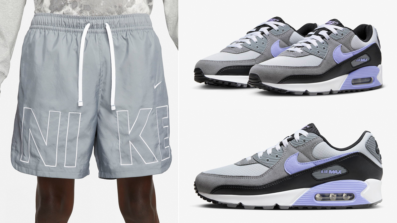 Nike-Air-Max-90-Light-Thistle-Cool-Grey-Shorts-Outfit