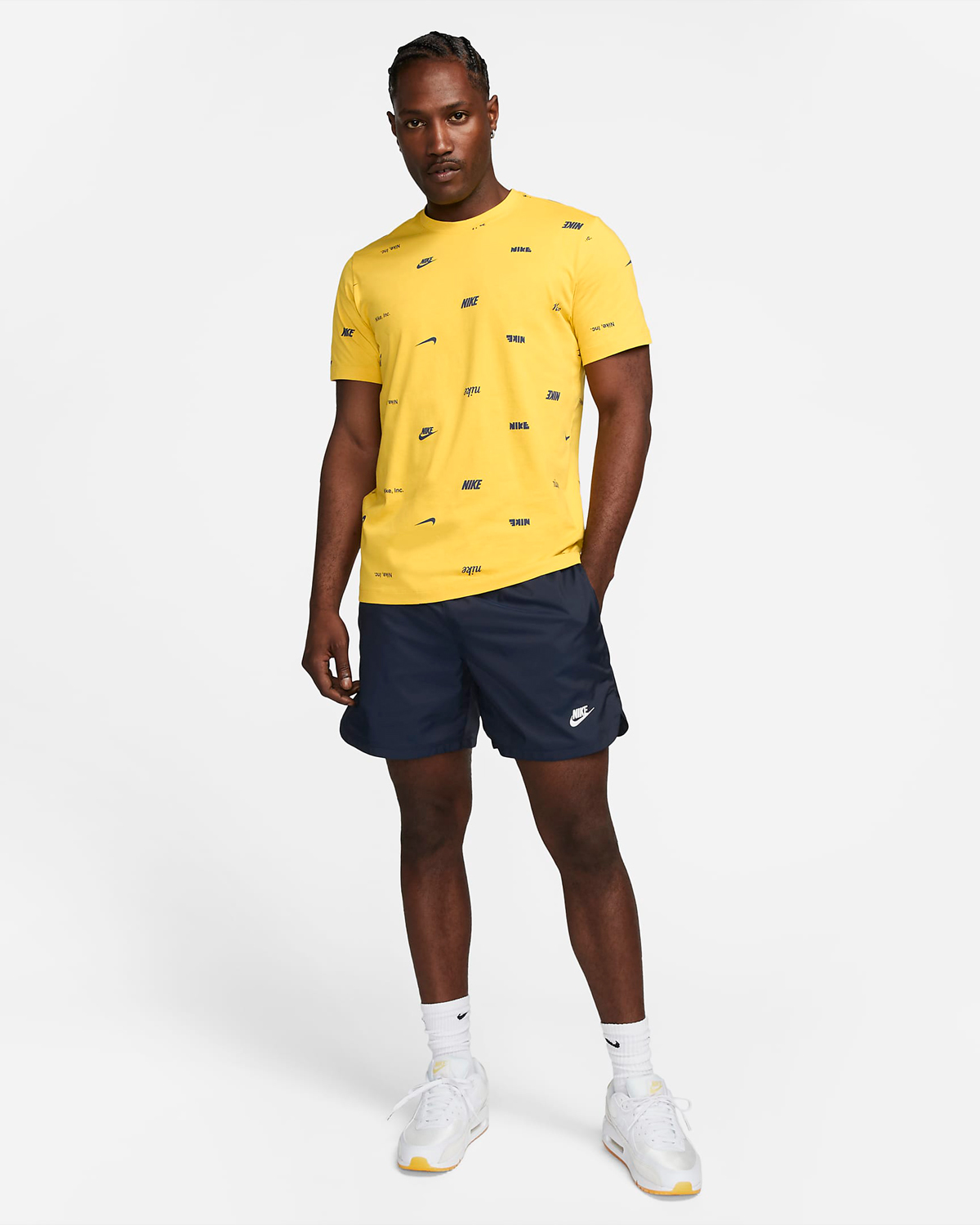 Nike-Club-Allover-Print-T-Shirt-Vivid-Sulfur-Midnight-Navy-Outfit