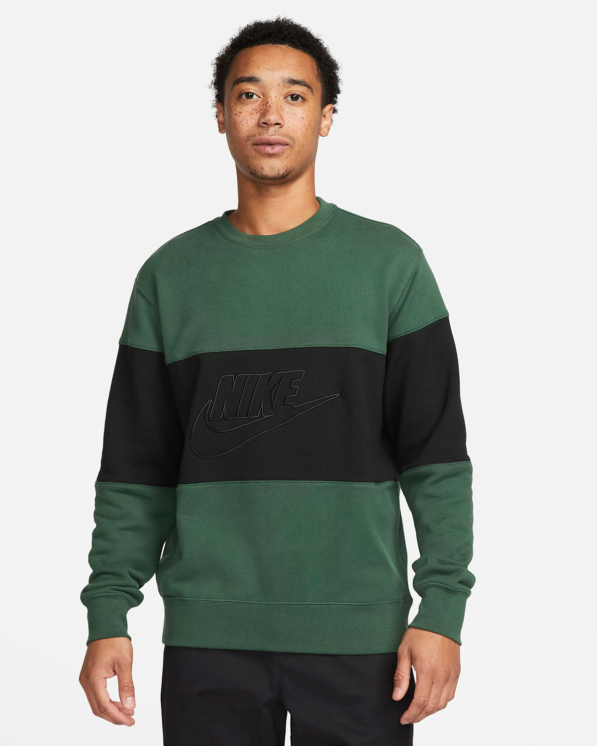 Nike-Club-Color-Blocked-Crew-Sweatshirt-Fir-Green-Black