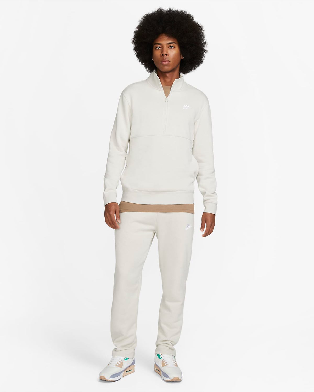 Nike-Club-Fleece-Zip-Pullover-Top-Light-Bone-Outfit