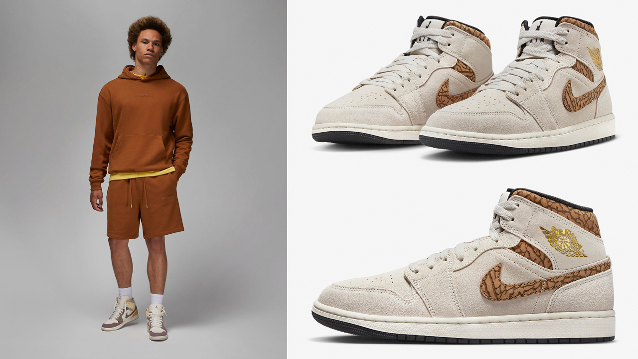 Air-Jordan-1-Mid-Light-Orewood-Brown-Light-British-Tan-Hoodie-and-Shorts-Outfit-Match