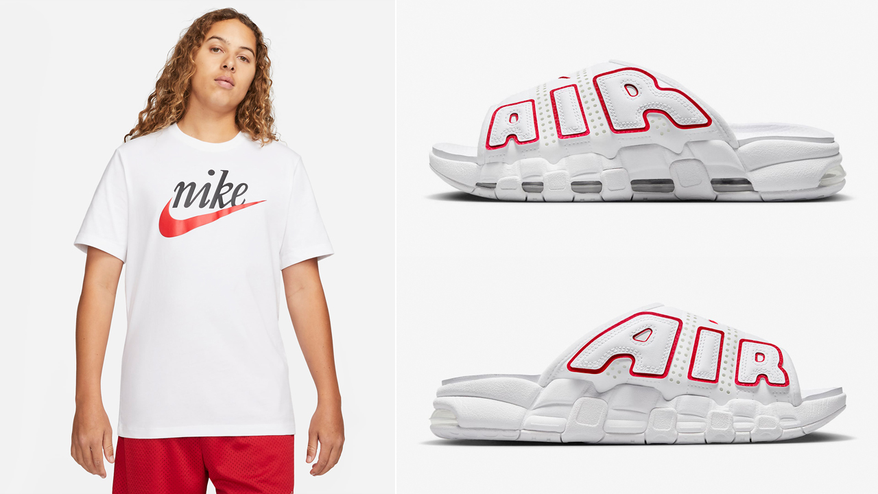 Nike-Air-More-Uptempo-Slides-White-University-Red-T-Shirt-to-Match