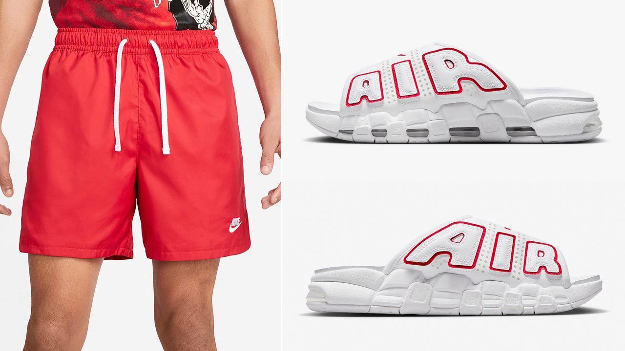 Nike-Air-More-Uptempo-Slides-White-University-Red-Woven-Shorts-to-Match